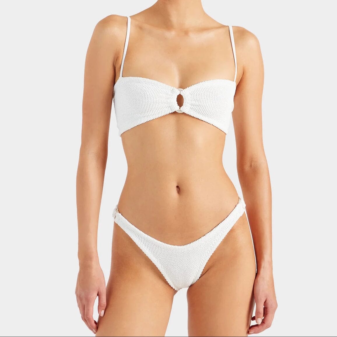 Bandeau pearl ring detail bikini set [White Crinkle] – The Pantry