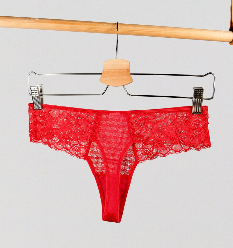 Houndstooth & floral lace thong [Poppy Red] Bottoms Panache 