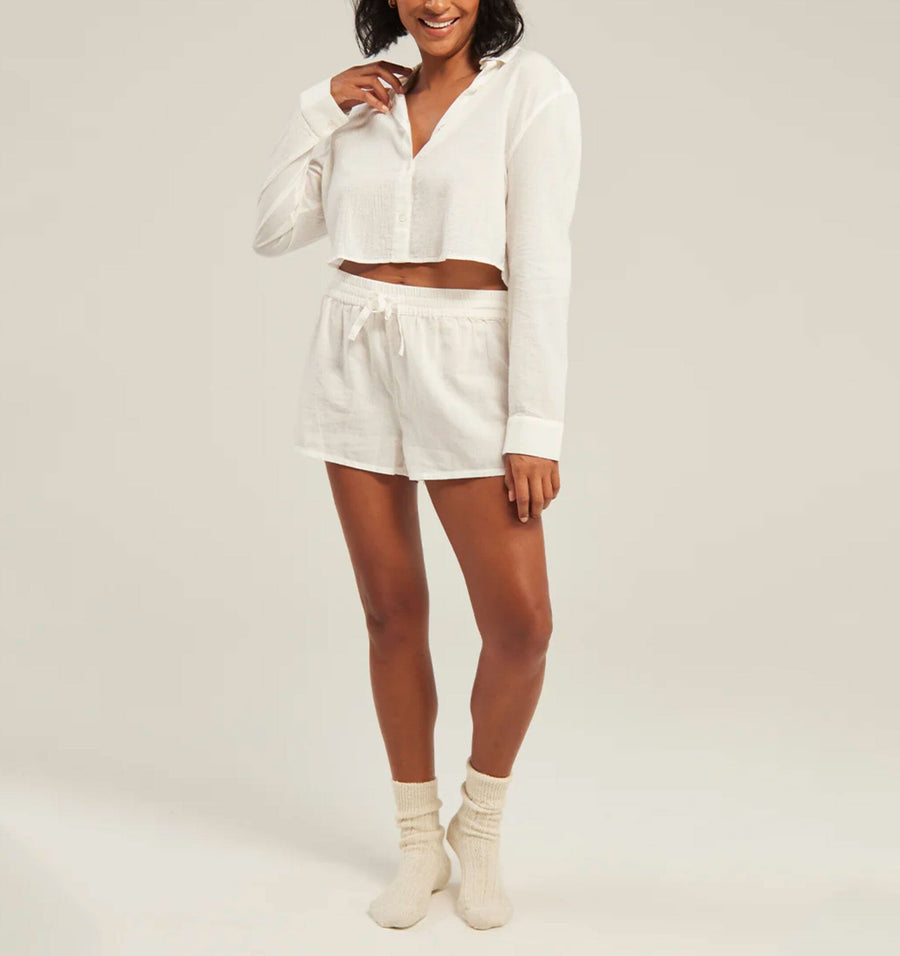 Cropped shirt & short set [Linen White] Sleep Nudea 
