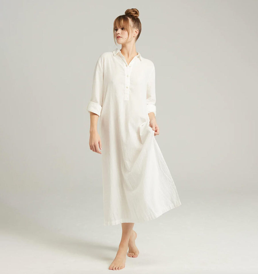 Floor length relaxed fit nightshirt [Linen White] Sleep Nudea 