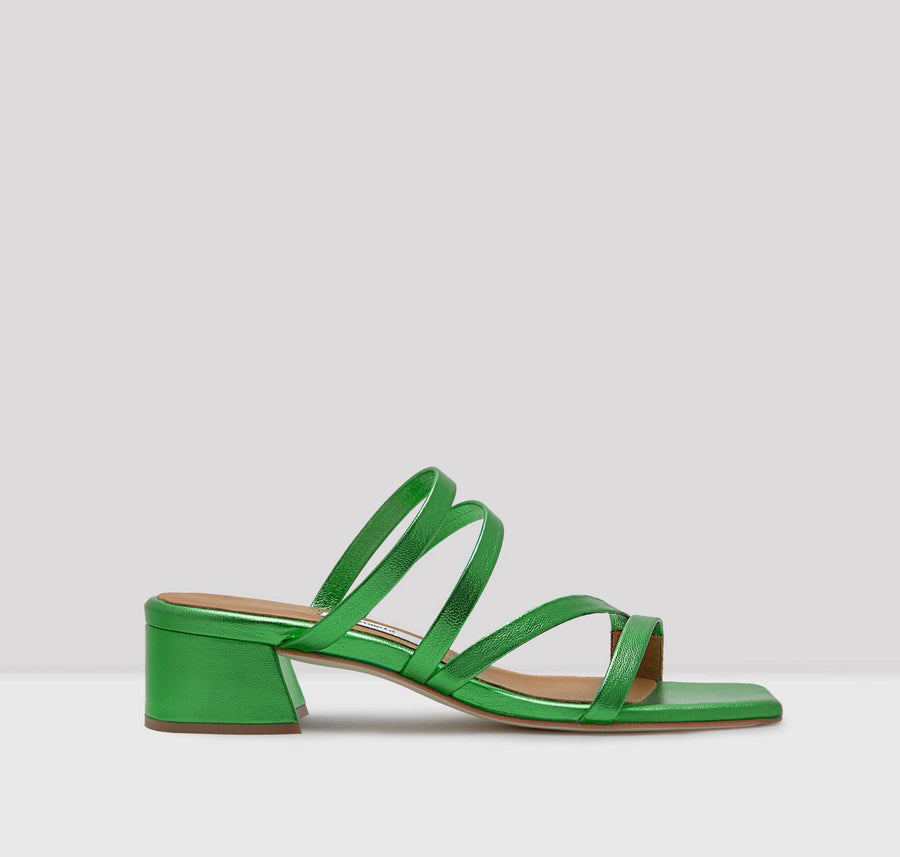 Leather strappy sandal with cushioned sole [Metallic Emerald] Accessories E8 by Miista 35 