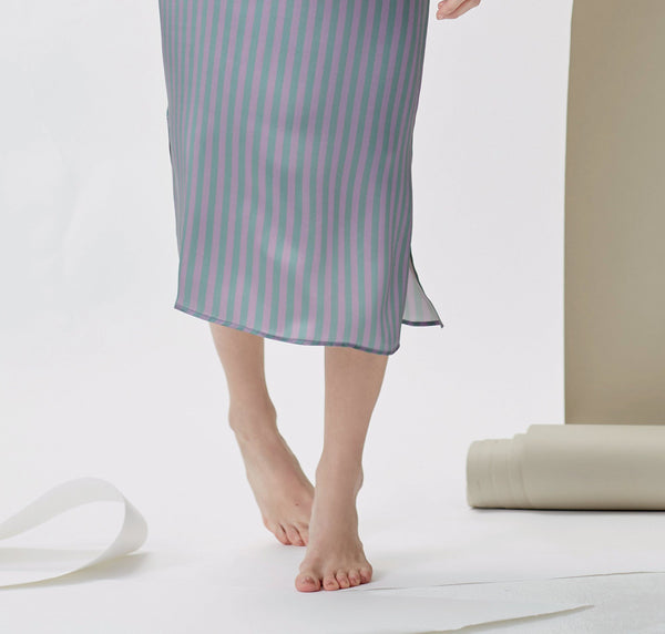 Silk straight cut slip dress [Stripe]