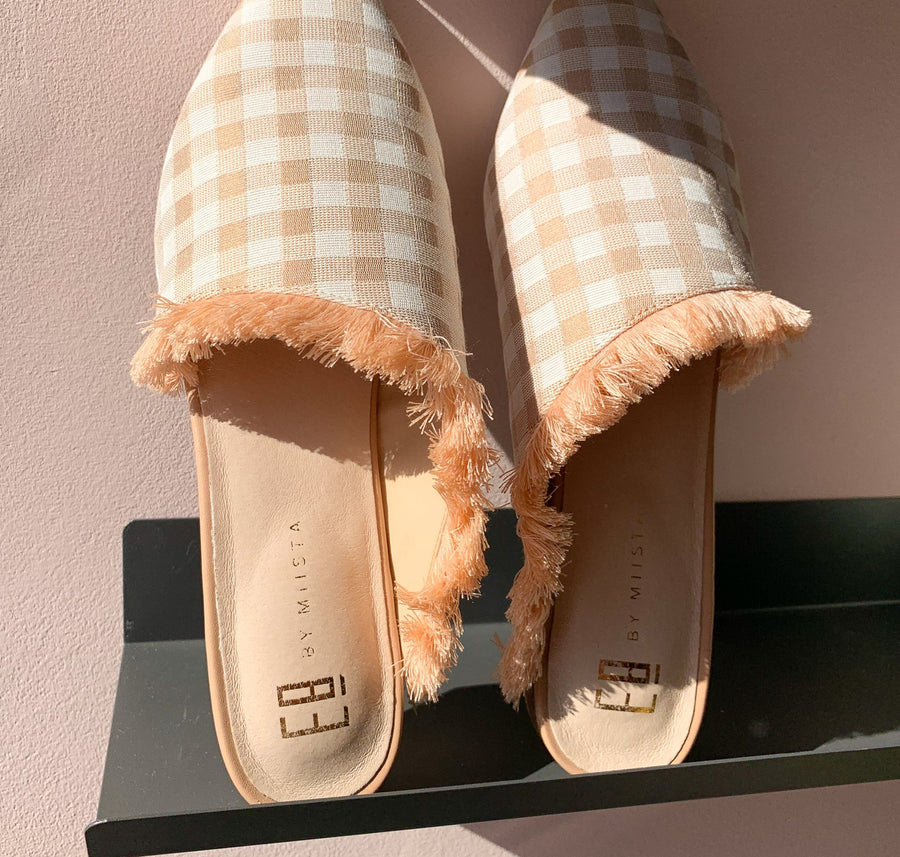 Pointed slip-on with fringe detail [Blush Gingham] Accessories E8 by Miista 