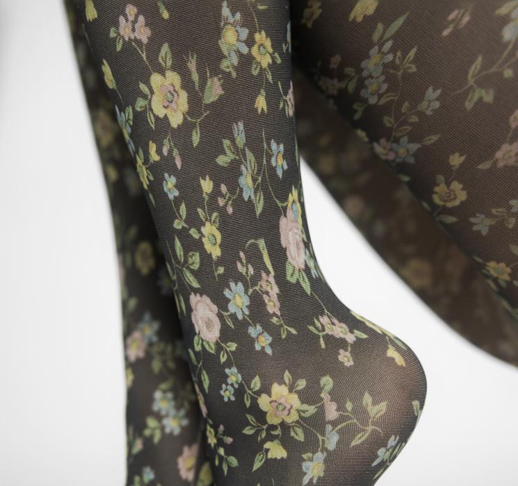 Ada flower tights [Black/Multi] Accessories Swedish Stockings 
