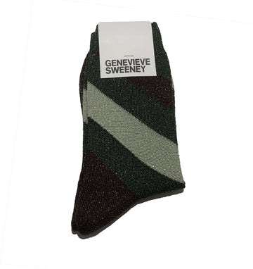 Sparkly striped sock [Green / Sage / Brown] Accessories Genevieve Sweeney 
