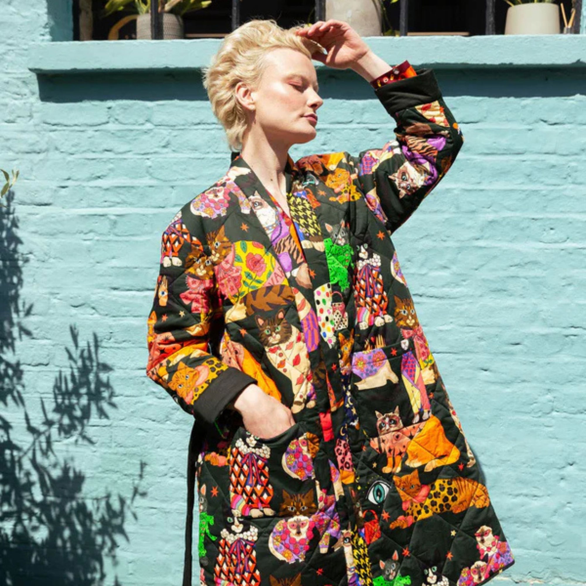 Stylish cats long quilted robe Sleep Karen Mabon 