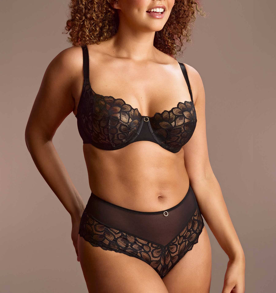 Abstract petal lace balconette [Black] Bras Panache 