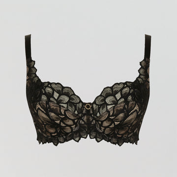 Abstract petal lace full cup [Black]