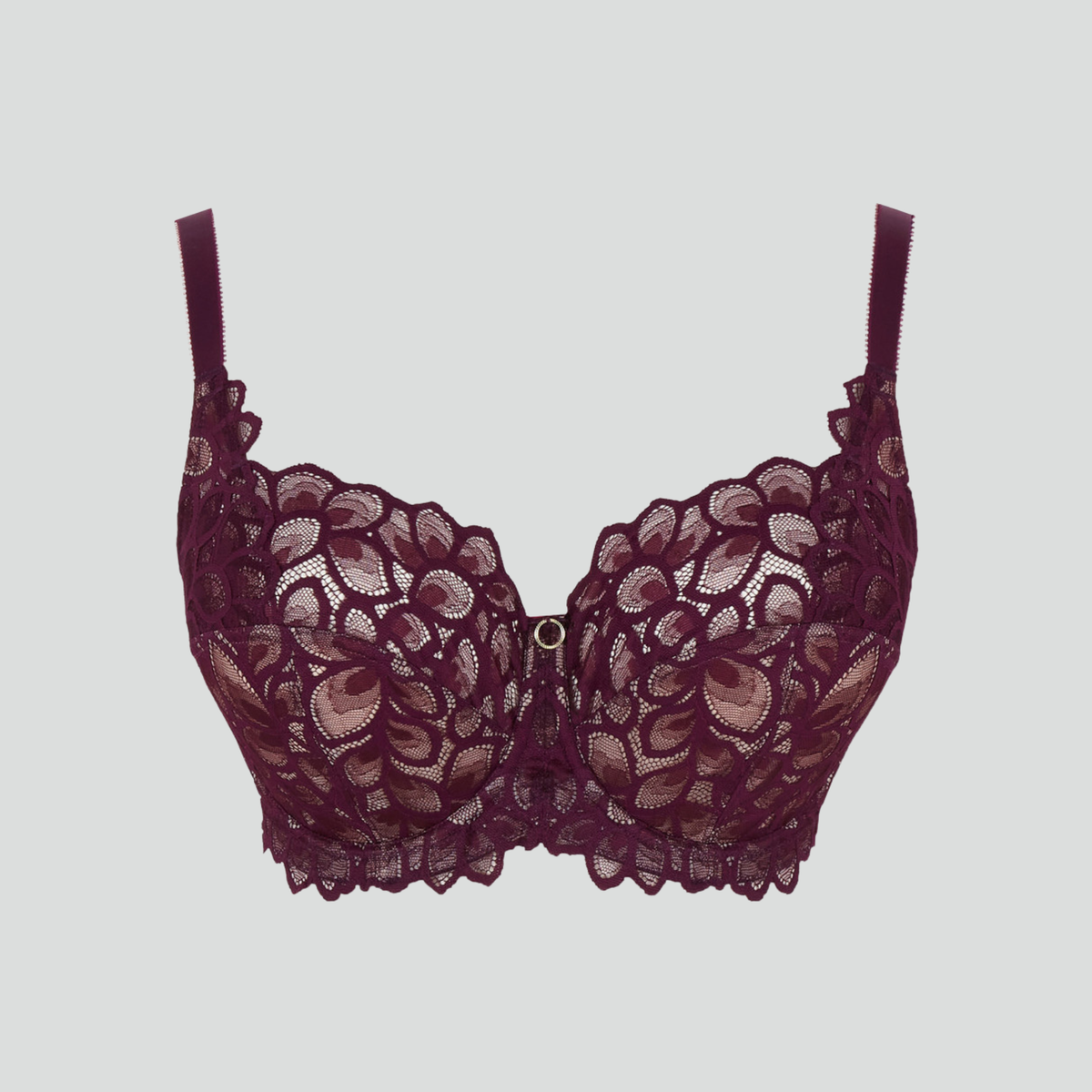 Abstract petal lace full cup bra [Plum]