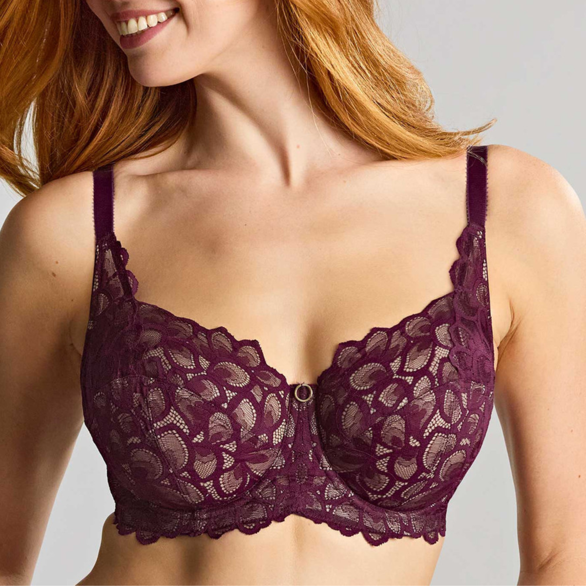 Abstract petal lace full cup bra [Plum]