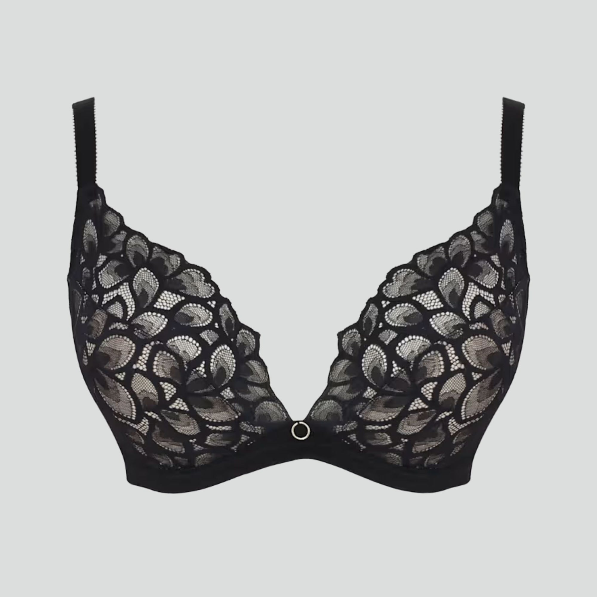 Abstract petal lace high apex plunge bra [Black] Bras The Pantry Underwear 