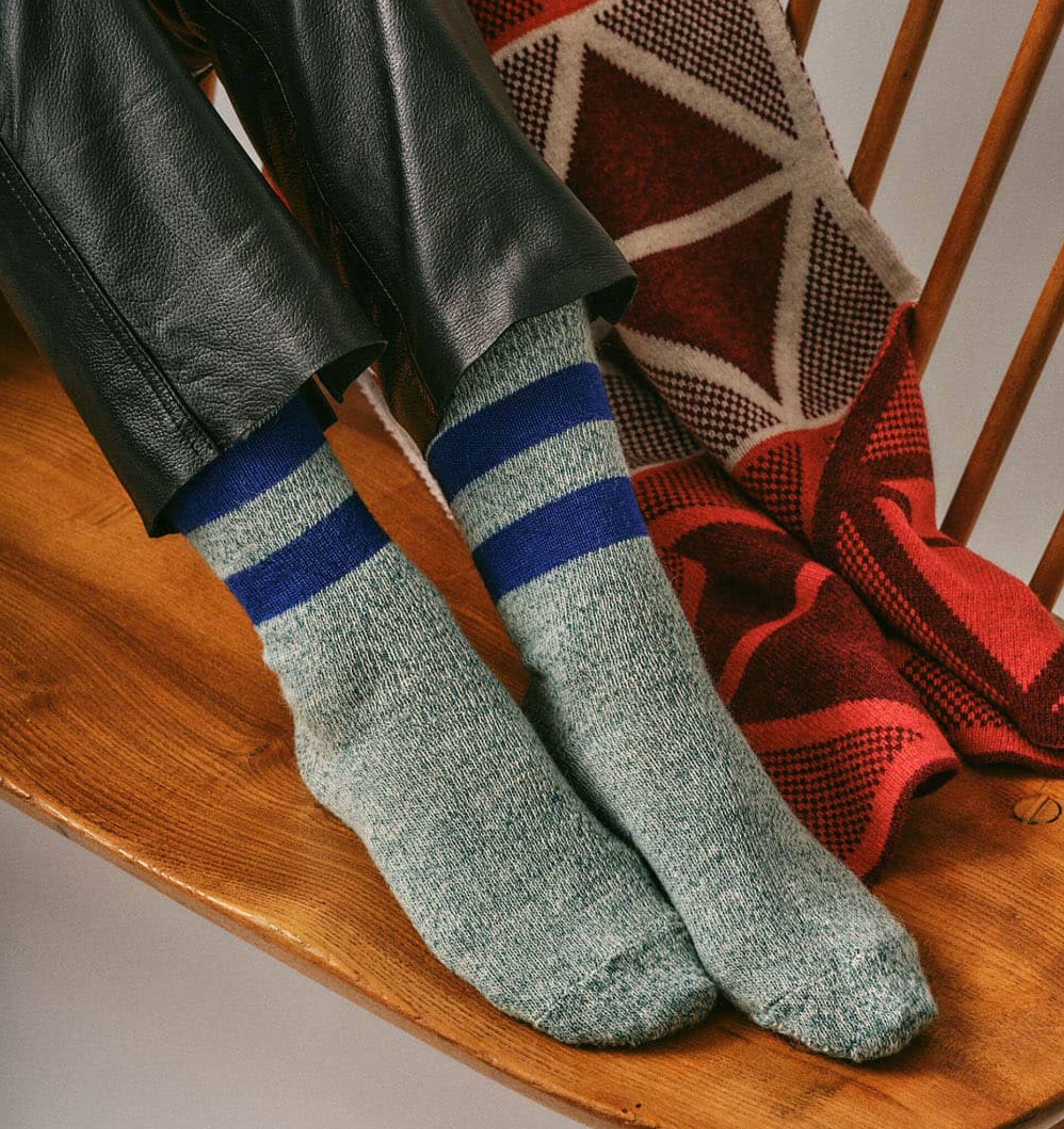 Merino & Alpaca stripe sock [Jade / Blue] Accessories Genevieve Sweeney 