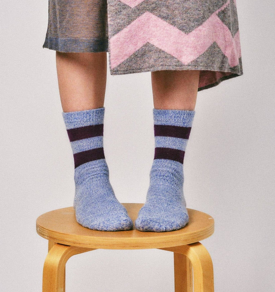 Merino & Alpaca stripe sock [Blue / Aubergine] Accessories Genevieve Sweeney 