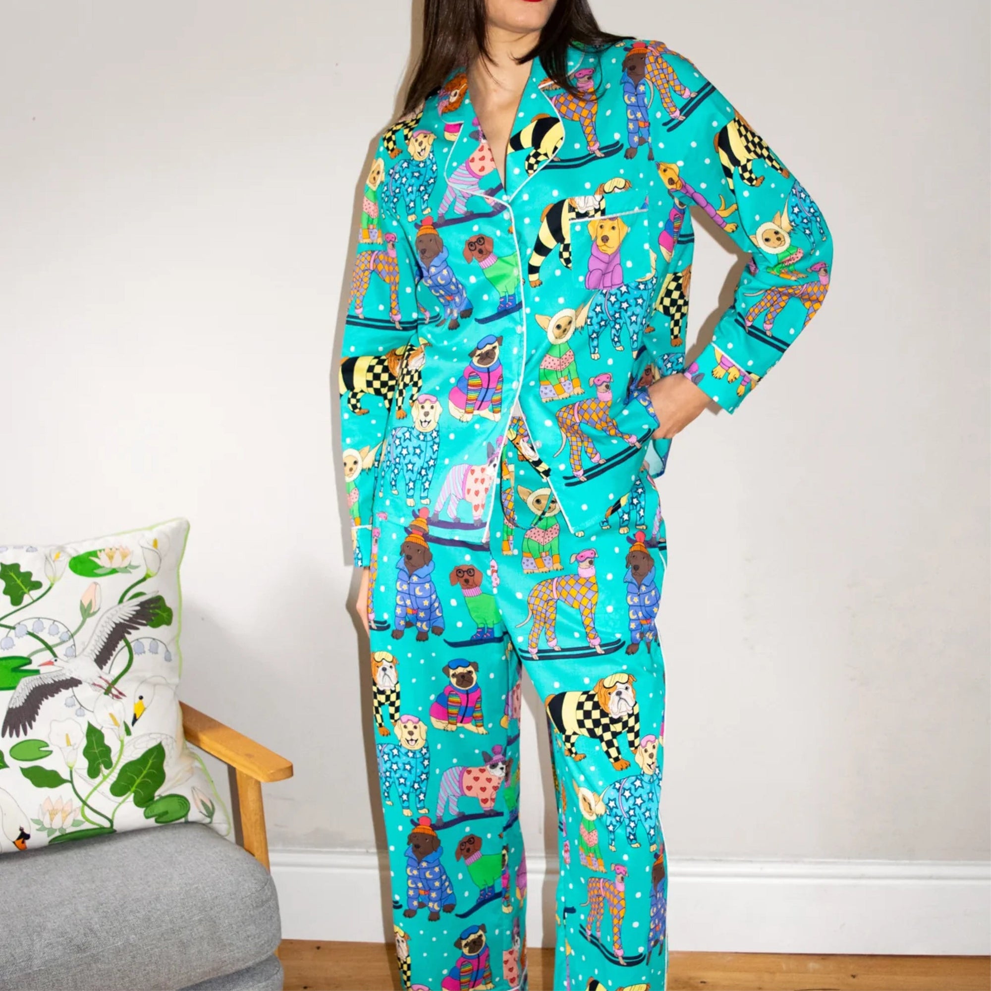 Après-ski dogs long cotton pyjamas Sleep Karen Mabon 
