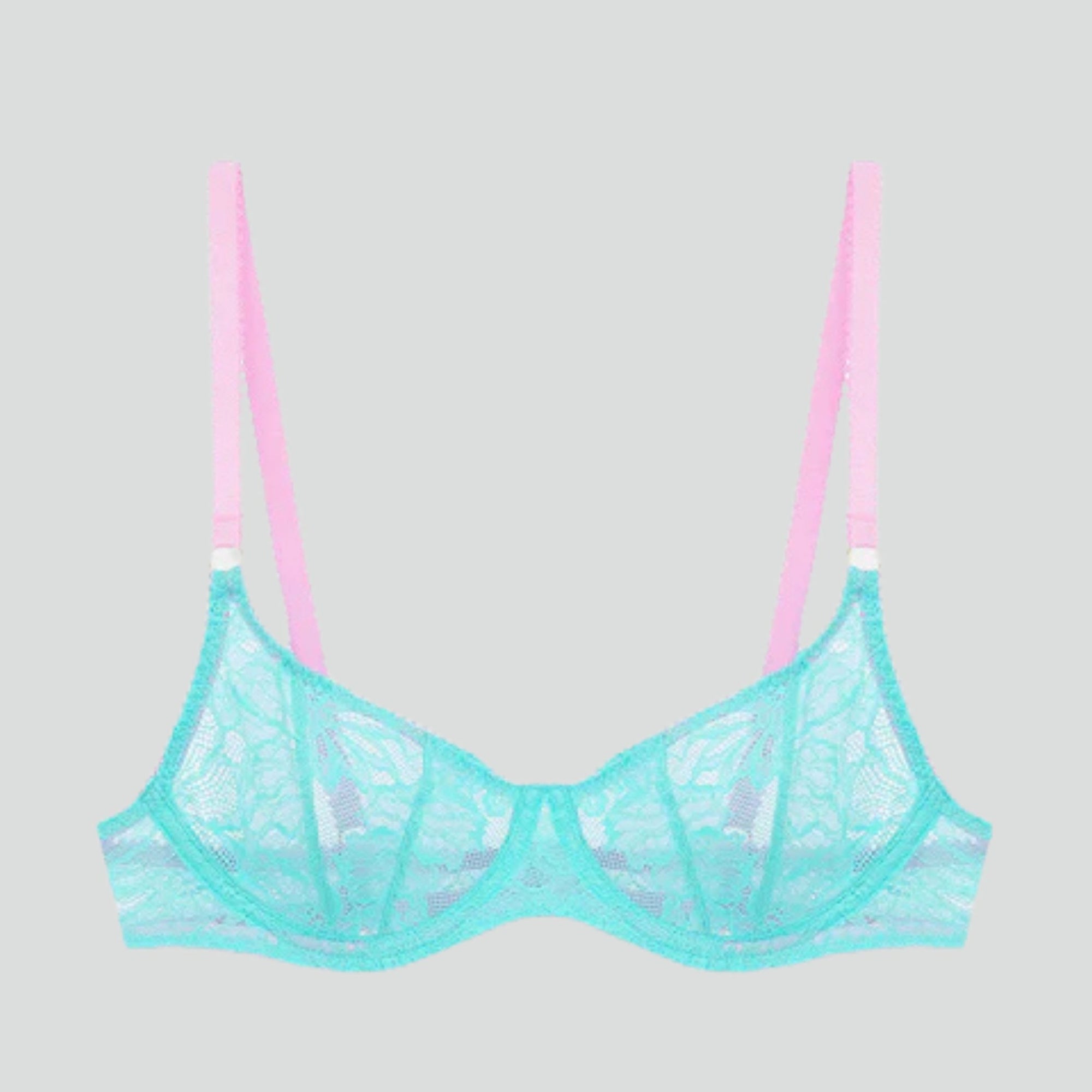 Aquamarine lace & powder pink demi balconette bra Bras Dora Larsen 32B 