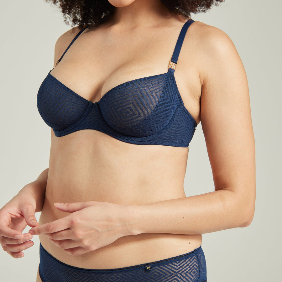 Aztec lace balconette bra [Navy] Bras Nudea 