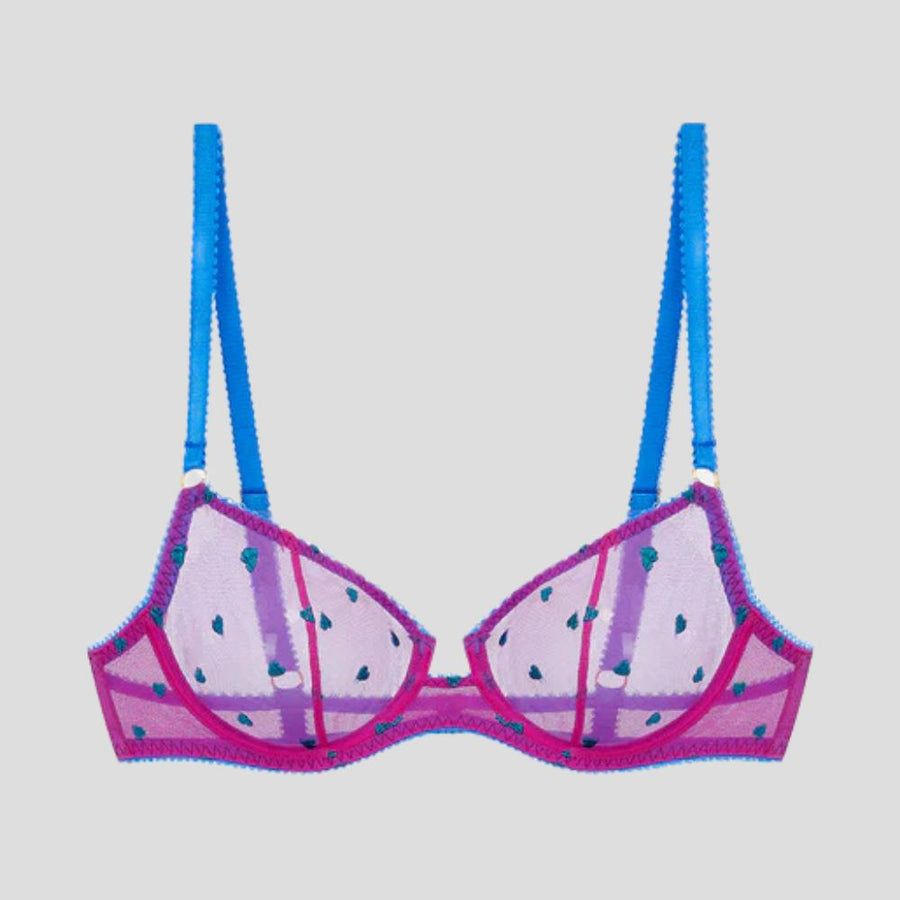 Blue heart & pink mesh underwired bra Bras Dora Larsen 