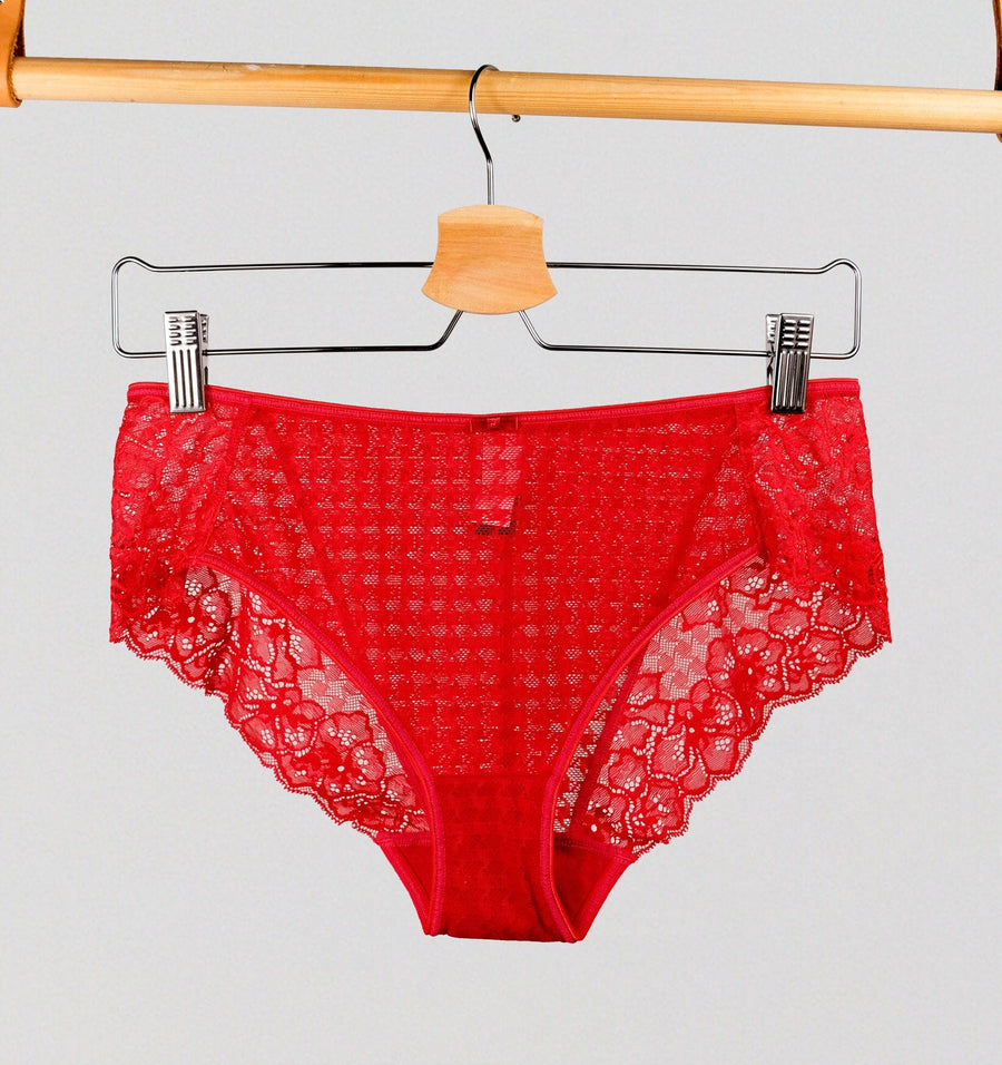 Houndstooth & floral lace french knicker [Poppy Red] Bottoms Panache 