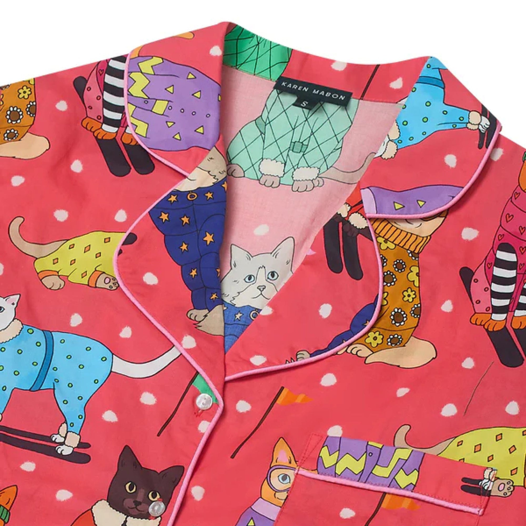Cats on skis long cotton pyjama set Sleep Karen Mabon 