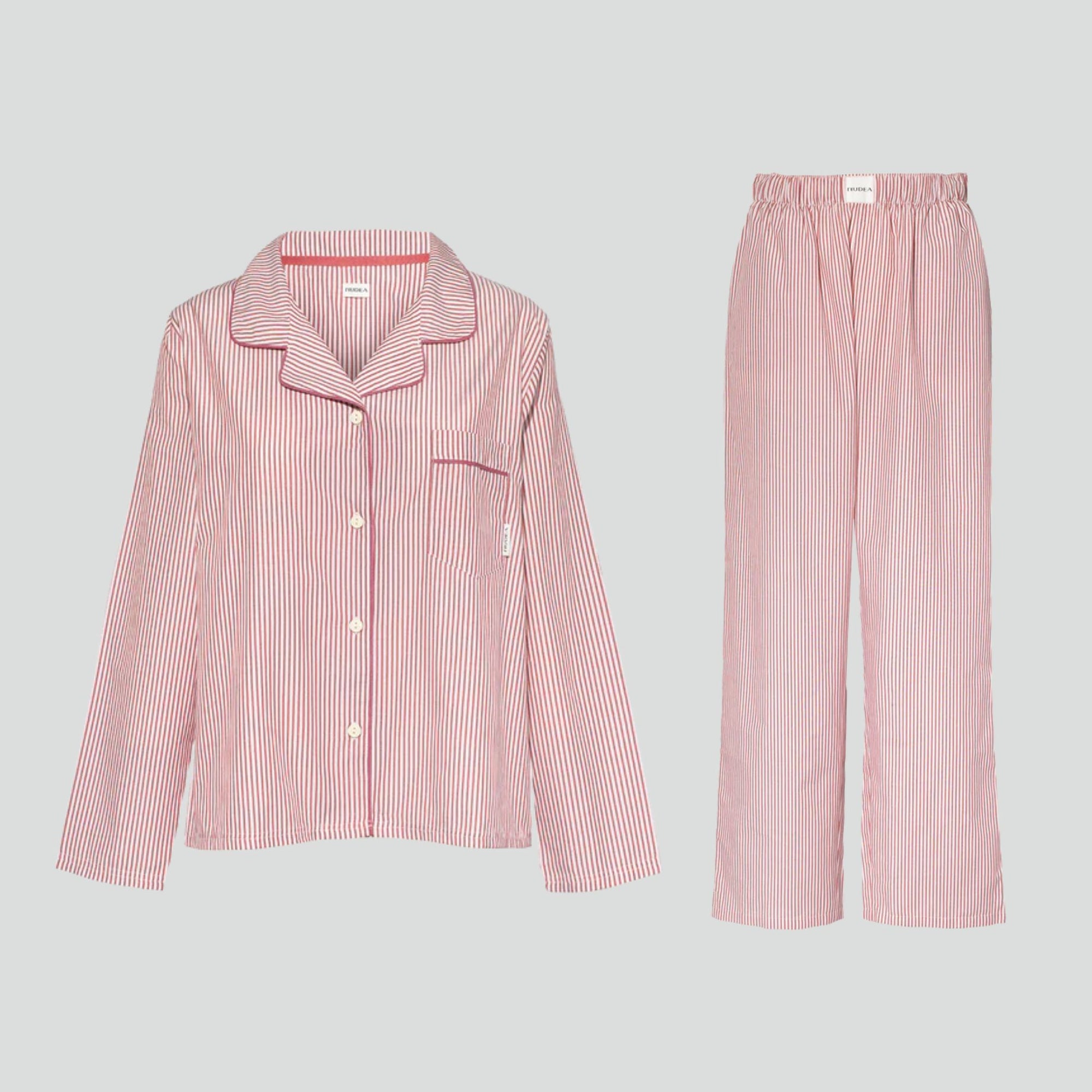 Classic stripe long cotton pyjama set [Cranberry] Sleep Nudea 