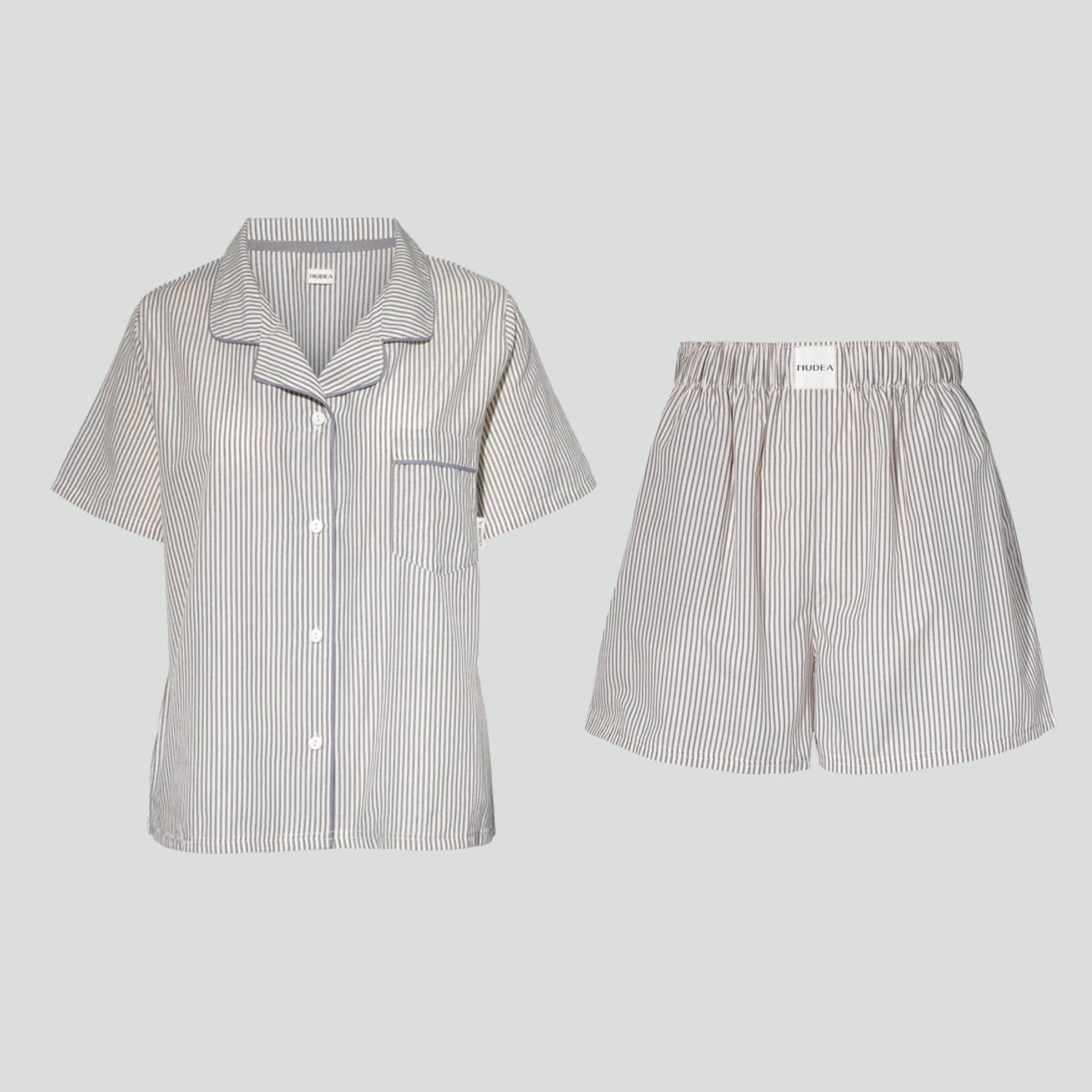 Classic stripe short cotton pyjama set [Dove Grey] Sleep Nudea 