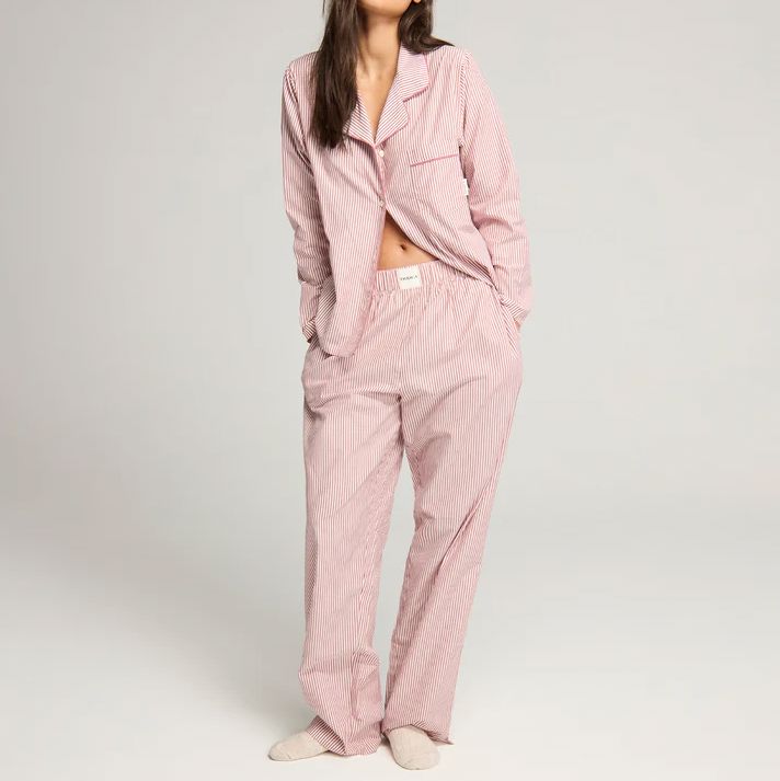 Classic stripe long cotton pyjama set [Cranberry] Sleep Nudea 