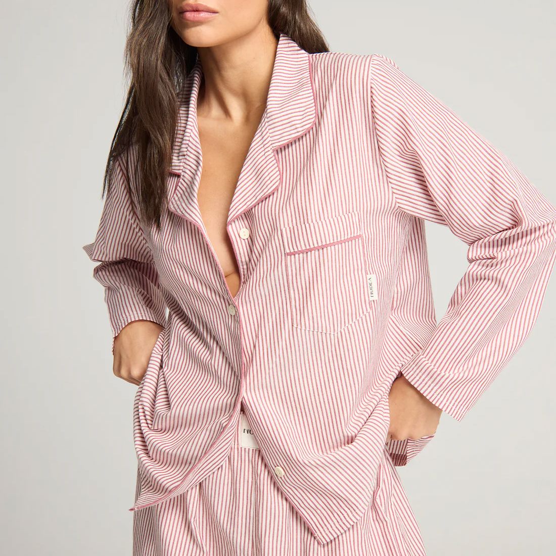 Classic stripe long cotton pyjama set [Cranberry] Sleep Nudea 