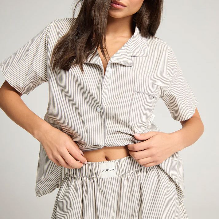 Classic stripe short cotton pyjama set [Dove Grey] Sleep Nudea 