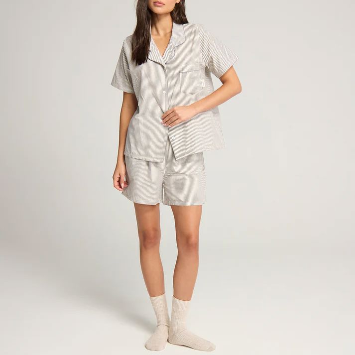 Classic stripe short cotton pyjama set [Dove Grey] Sleep Nudea 
