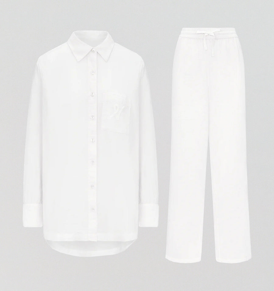 Relaxed fit long cotton pyjamas [Linen White] Sleep Nudea 
