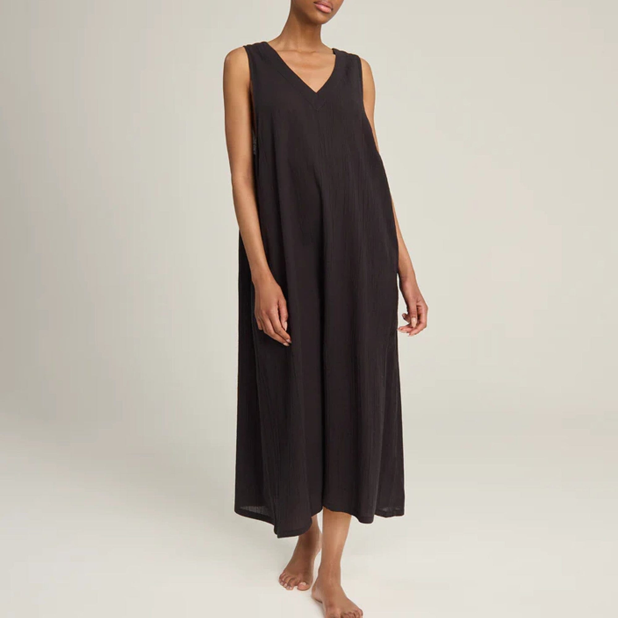 Cotton v neck maxi dress [Black] Sleep Nudea 