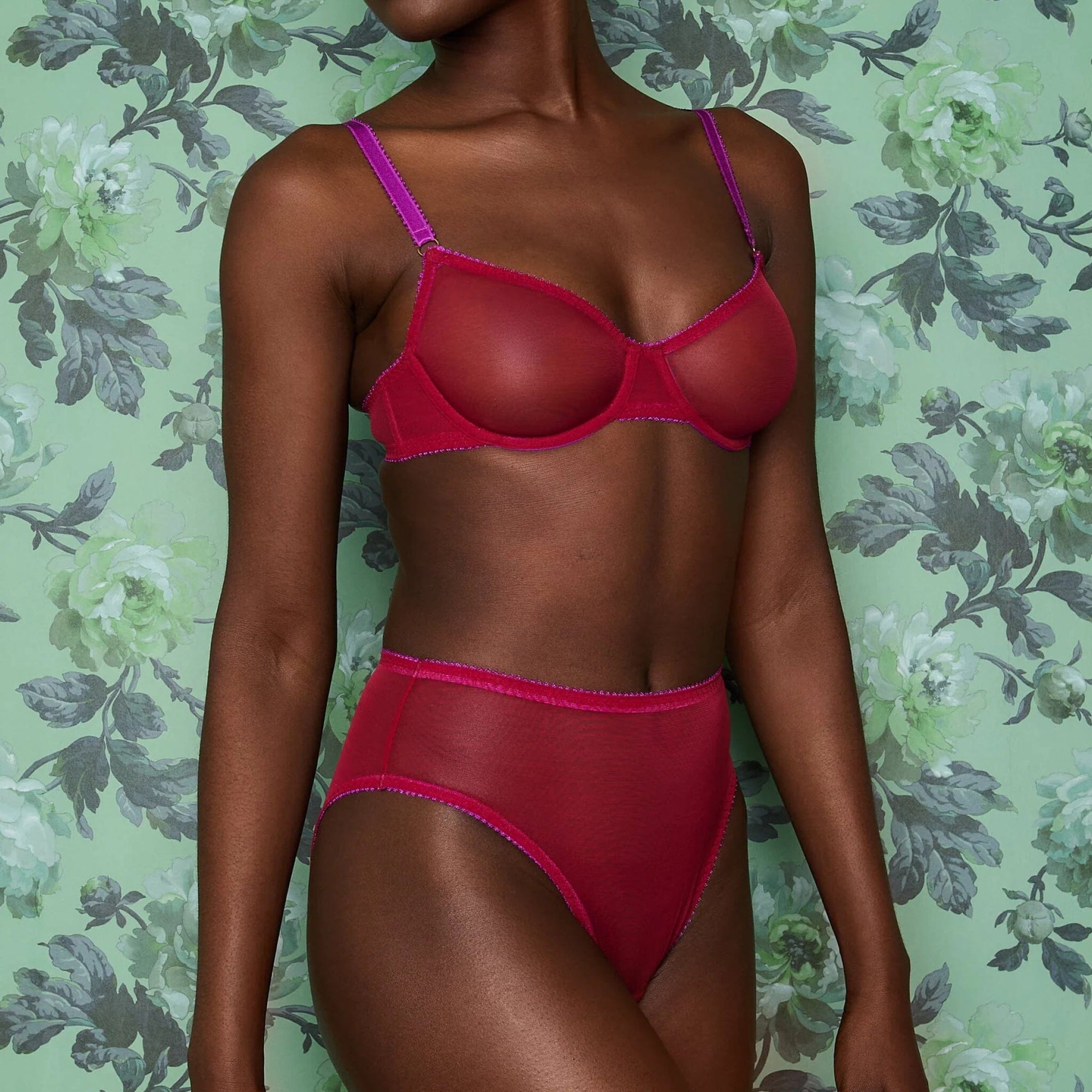 Cranberry mesh & magenta high waist knicker Bottoms Dora Larsen 