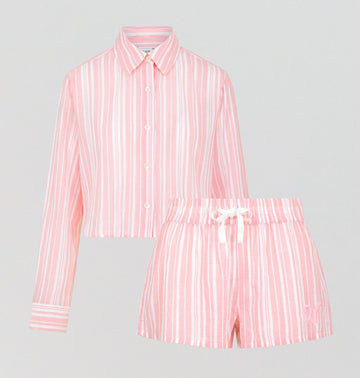 Cropped shirt & short set [Fondant Stripe] Sleep Nudea 