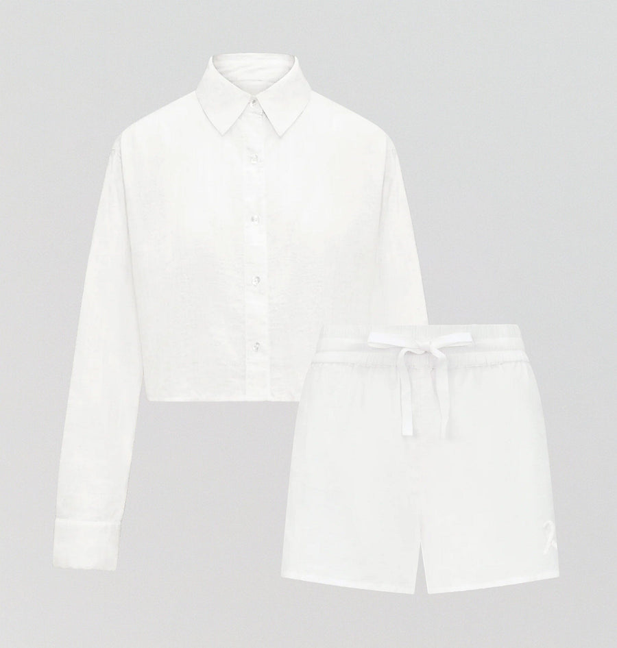 Cropped shirt & short set [Linen White] Sleep Nudea 