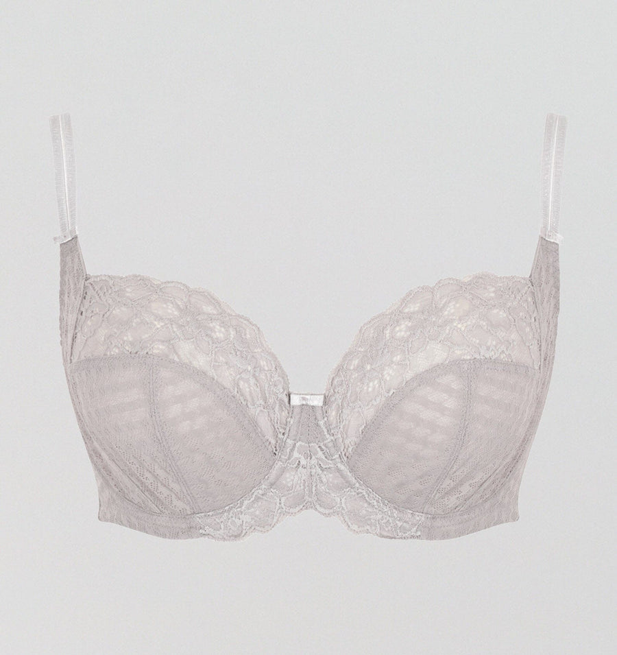 Houndstooth & floral lace balconette [Silver] Bras Panache 