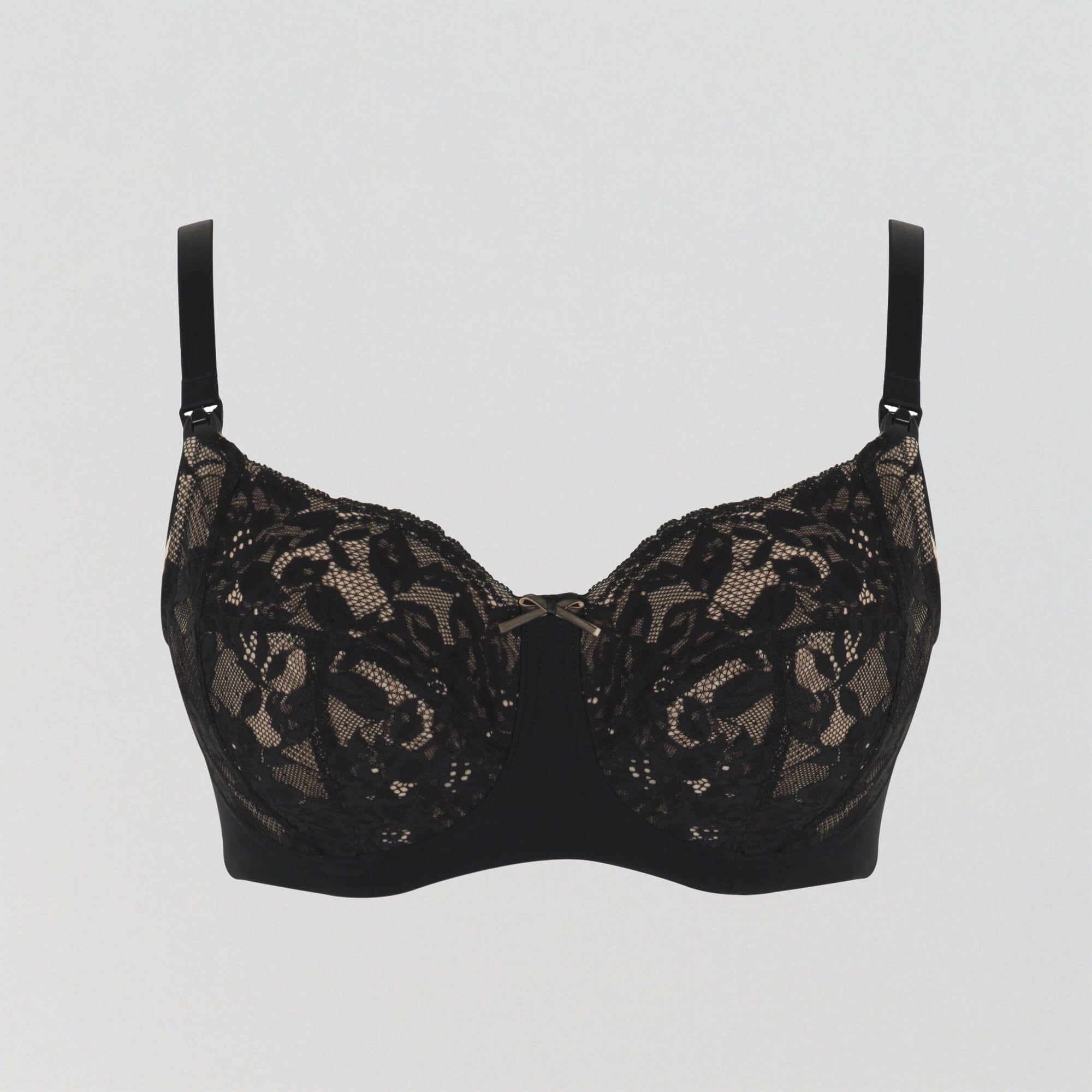 D+ wire free cotton & lace nursing bra [Black/Latte] Maternity Panache 32D 