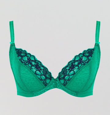 D+ patterned lace plunge [Emerald/Ink] Bras Panache 