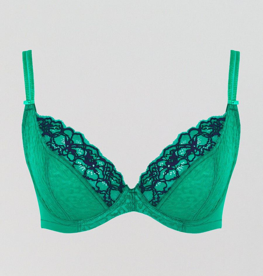 D+ patterned lace plunge [Emerald/Ink] Bras Panache 