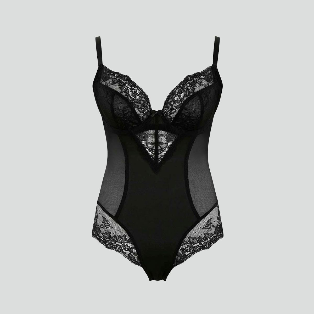 D+ lace plunge underwired bodysuit [Black] Shape Panache 