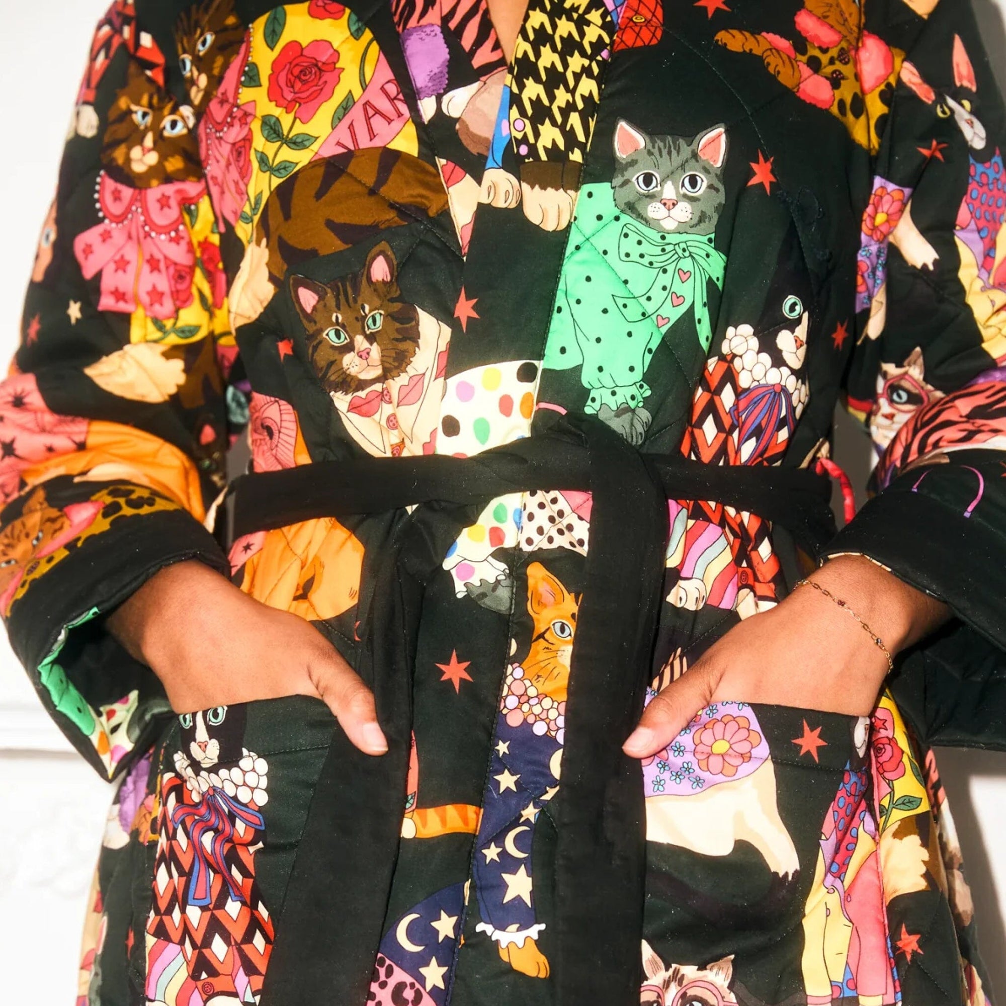 Stylish cats long quilted robe Sleep Karen Mabon 