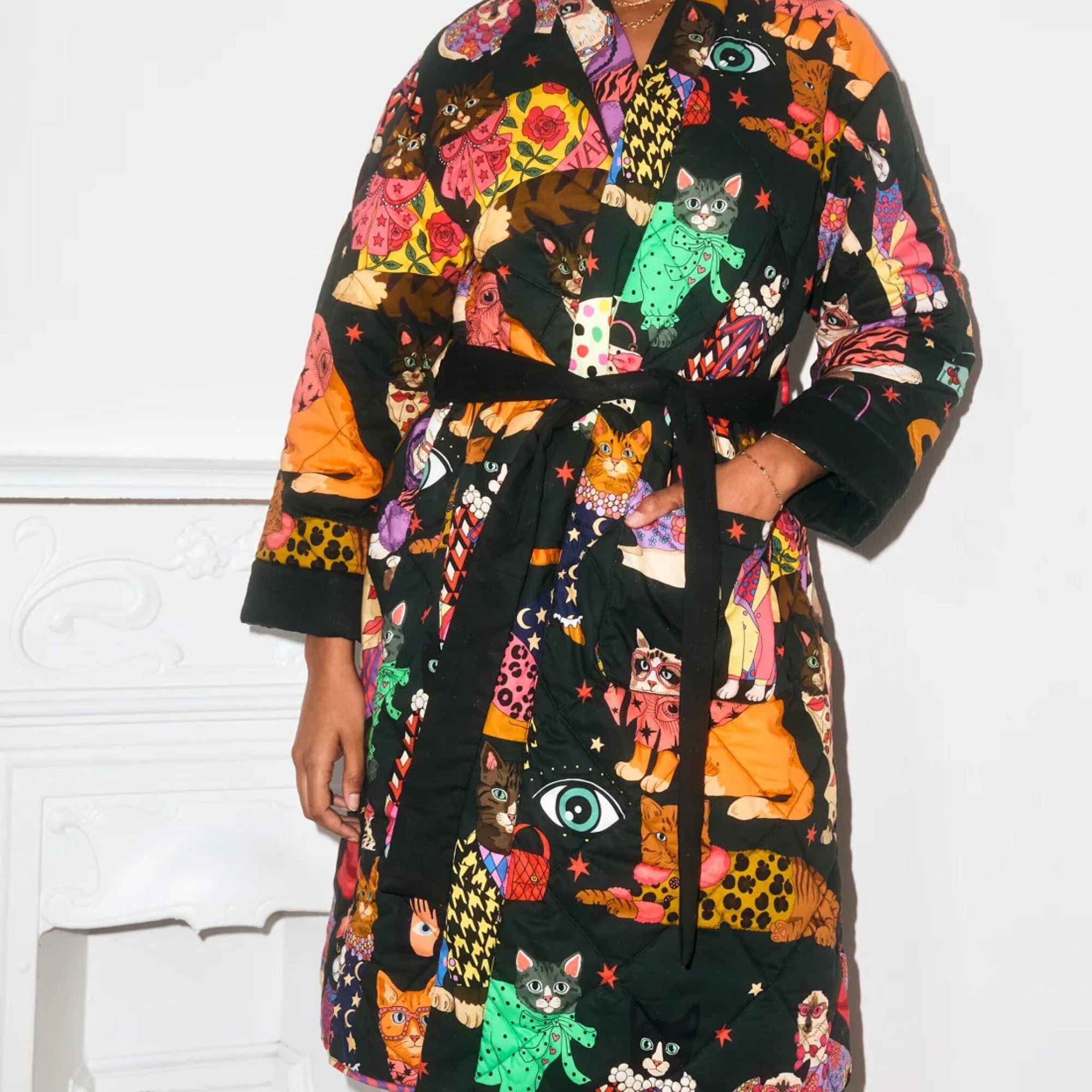 Stylish cats long quilted robe Sleep Karen Mabon 
