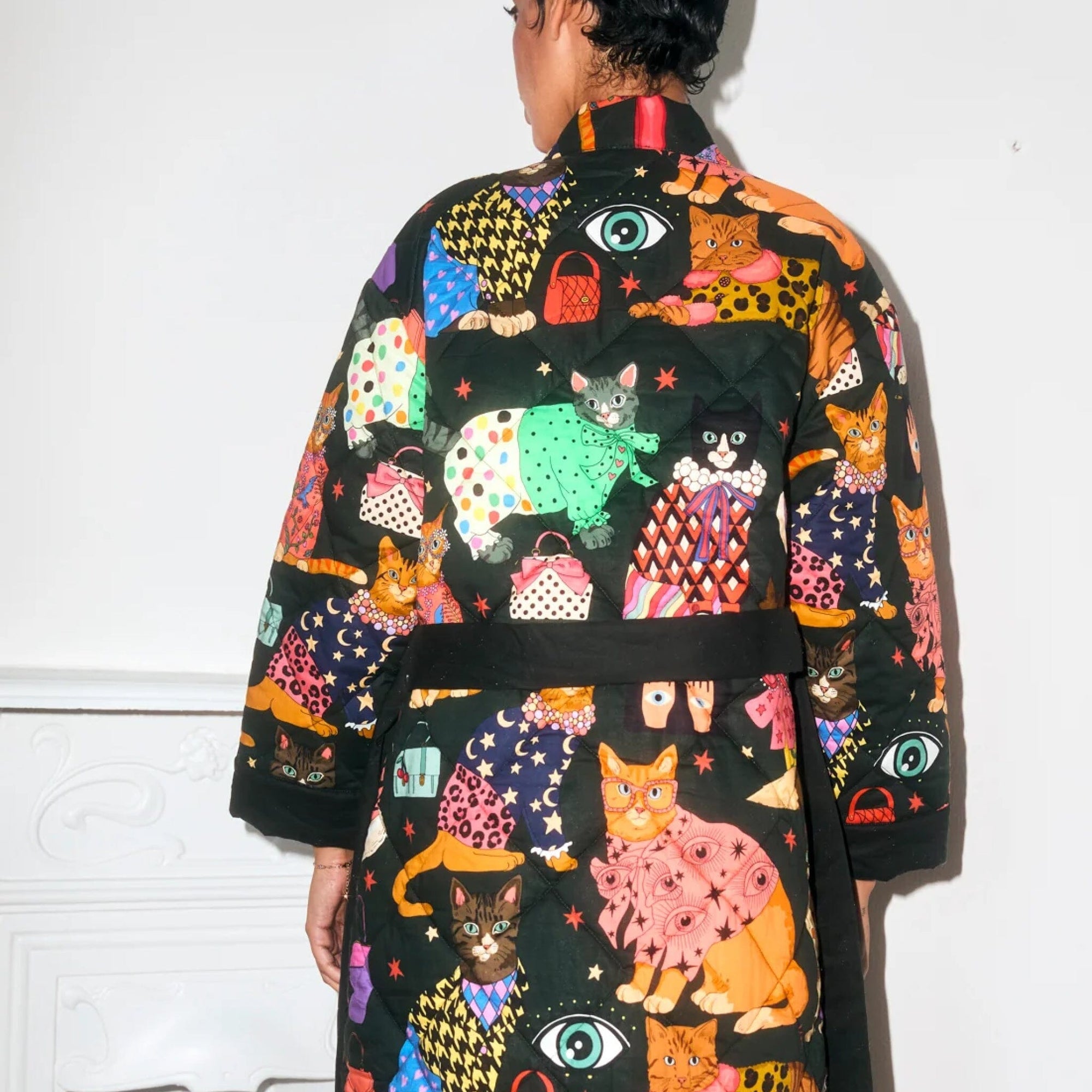 Stylish cats long quilted robe Sleep Karen Mabon 