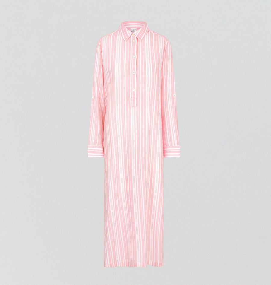 Floor length relaxed fit nightshirt [Fondant Stripe] Sleep Nudea 