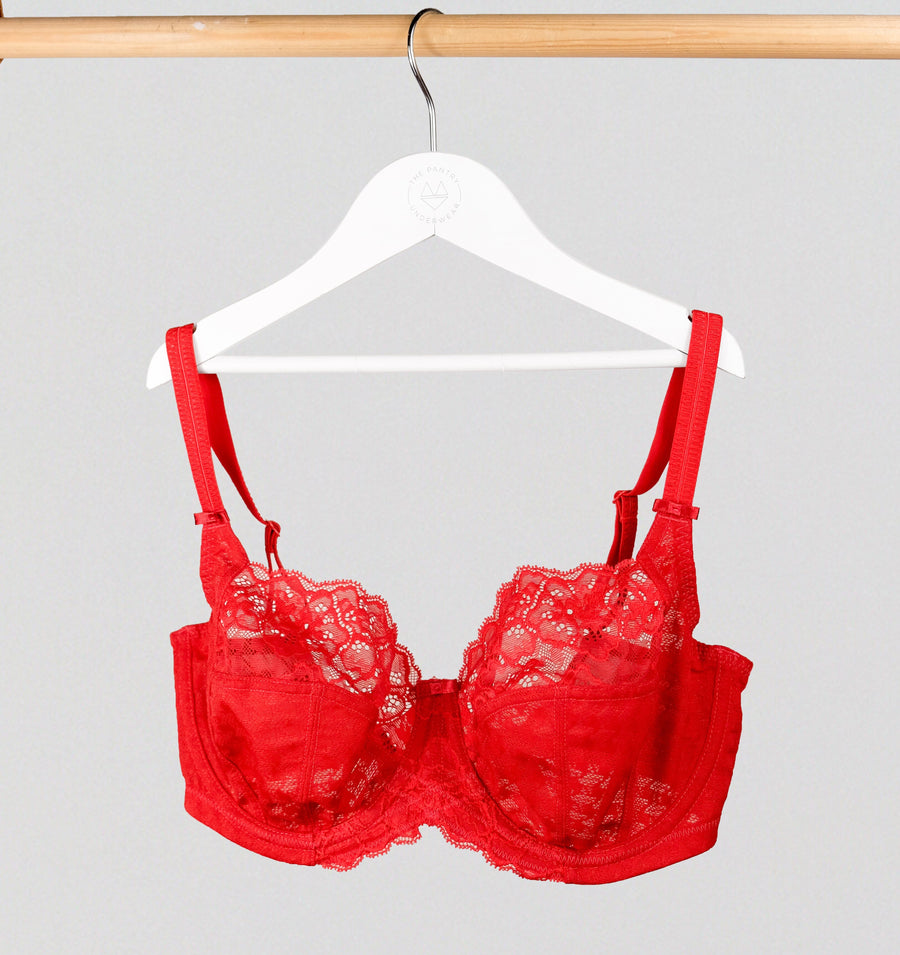 Houndstooth & floral lace balconette [Poppy Red] Bras Panache 