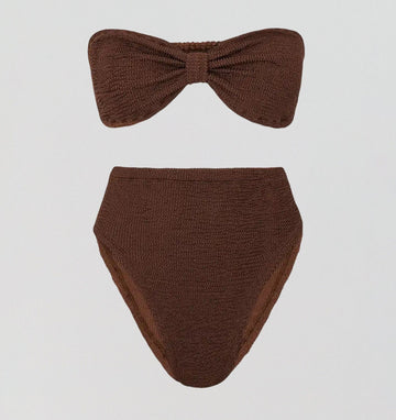 Ruched bandeau high waist bikini set [Chocolate Crinkle] Swim Hunza G 