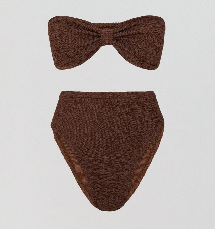 Ruched bandeau high waist bikini set [Chocolate Crinkle] Swim Hunza G 