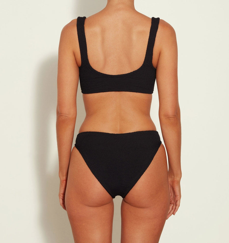 Gathered front bikini set [Black Crinkle] Swim Hunza G 