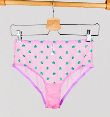Green daisy & pink mesh high waist brief Bottoms Dora Larsen 