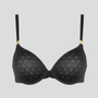 Honeycomb lace underwired plunge bra [Soft Black]