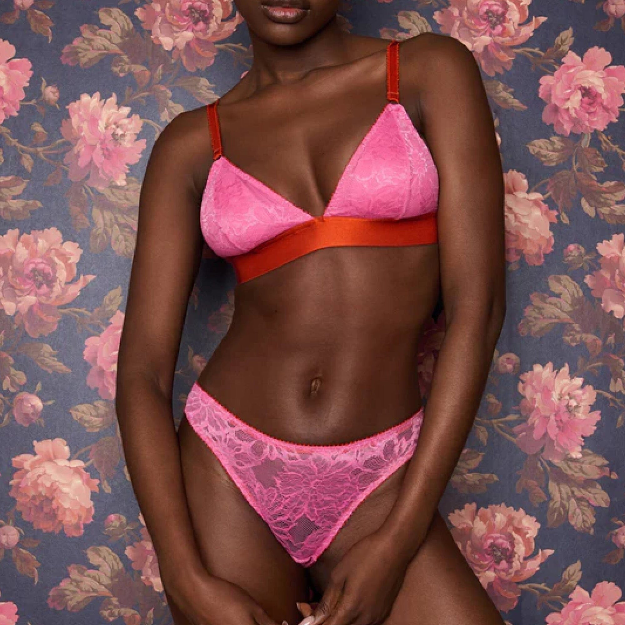 Hot pink lace & paprika thong Bottoms Dora Larsen 
